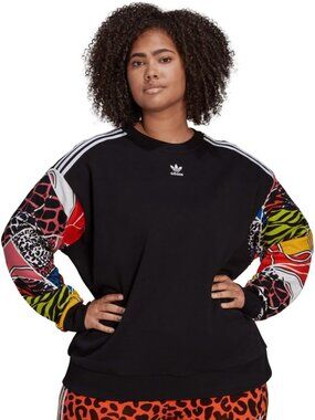 Adidas Original X Rich Minsi Sweatshirt Women 1X Black Graphic Mix Print Sleeves